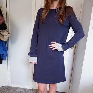 Navy blue Mango dress with bell bow sleeves